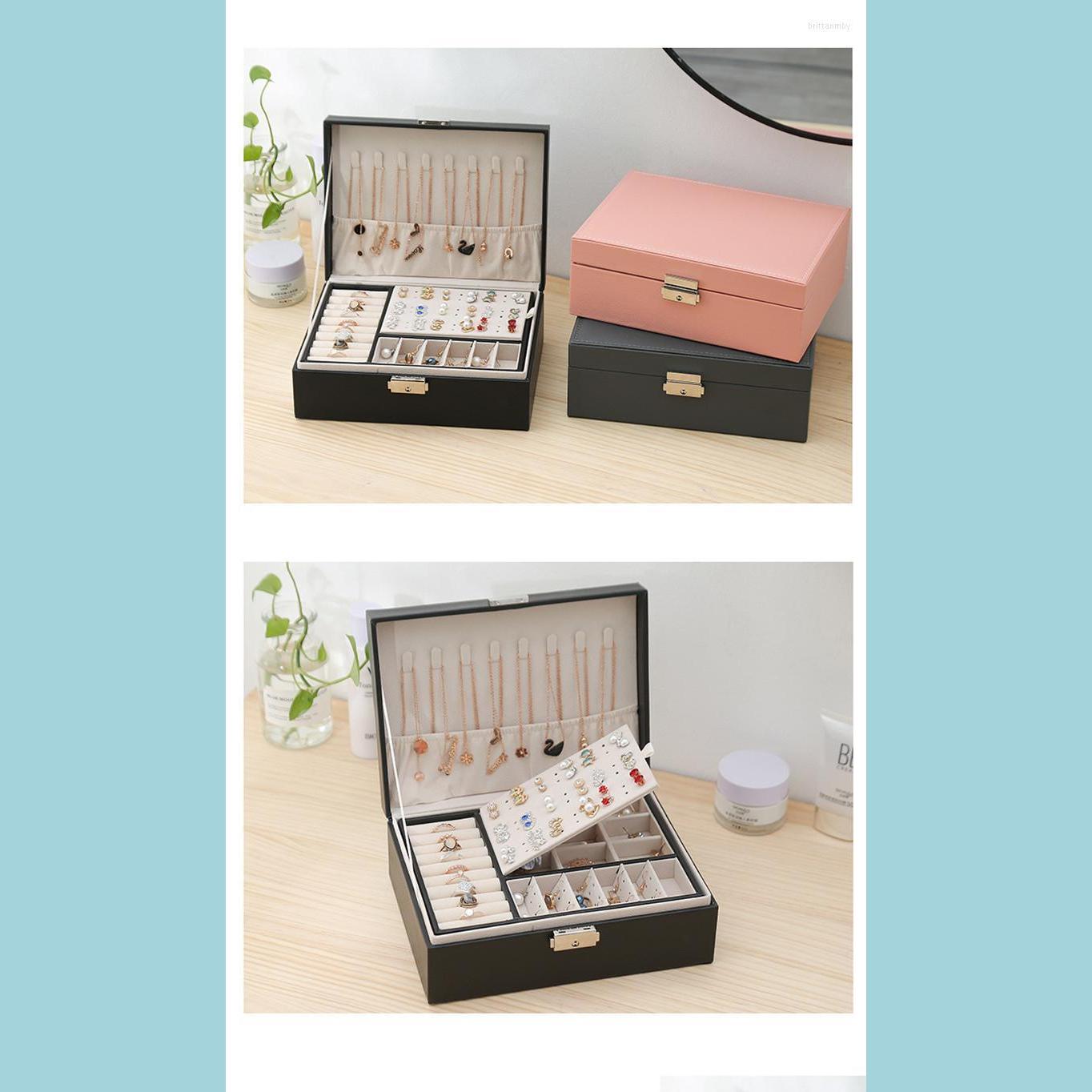 

Jewelry Pouches Bags Jewelry Pouches Bags Largecapacity Leather Box Travel Storage Mtifunctional Necklace Earrings Ladies Gift Brit Dhkqx