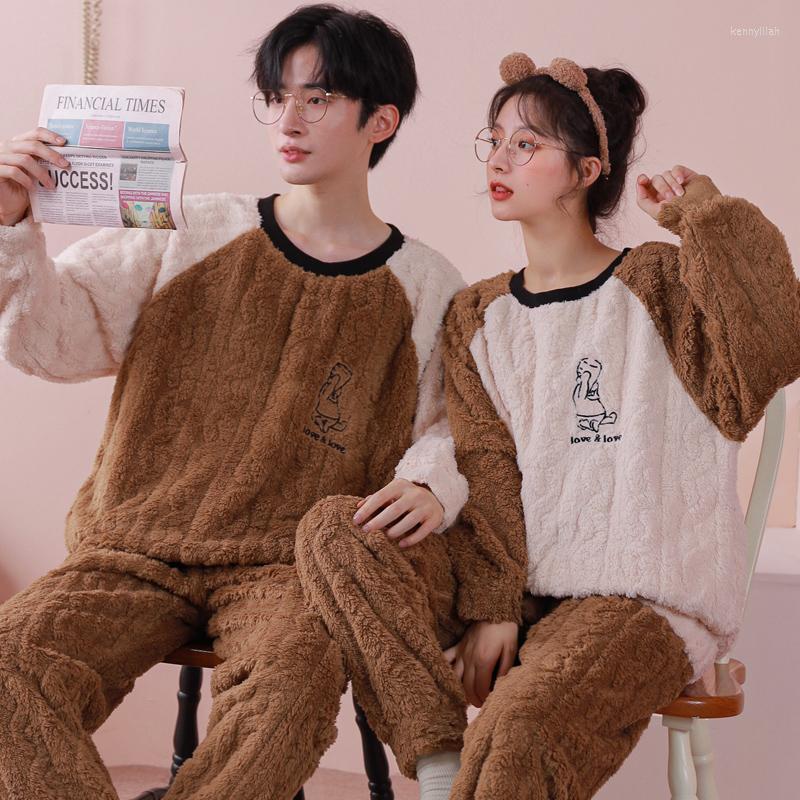 

Men's Sleepwear Winter Couples Pajamas Set Flannel Warm Suits For Women Man Pijama Hombre Mujer Pyjama Pour Femme Freeship, Style 31