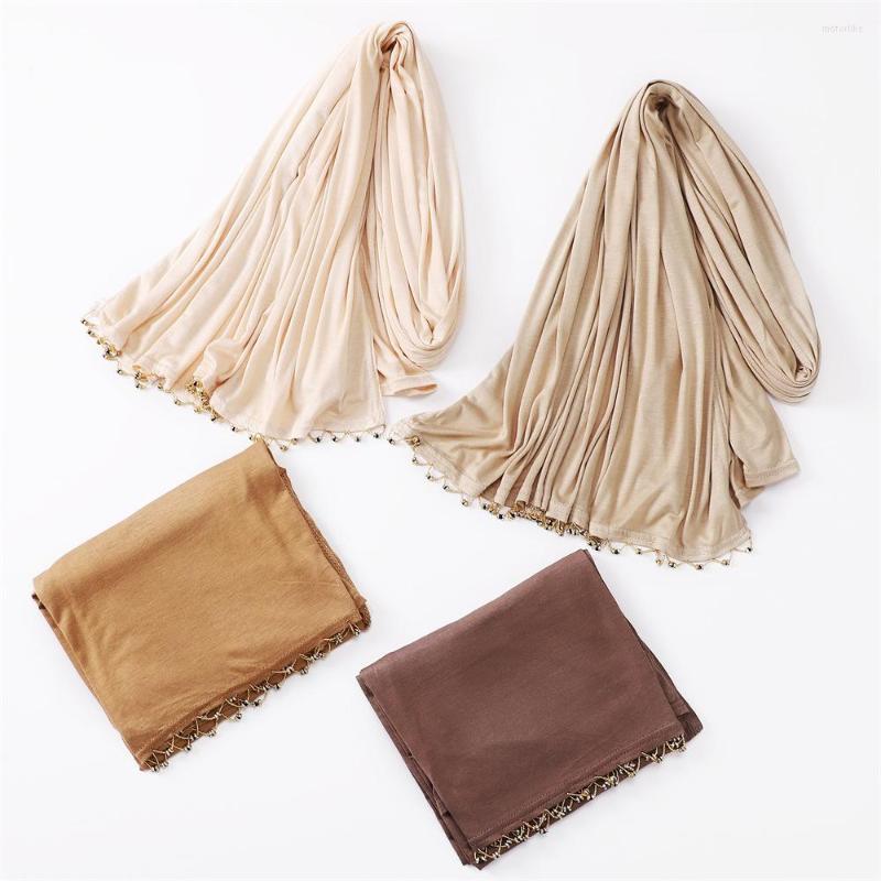 

Scarves Muslim Women Party Jersey Hijab Scarf Beaded Solid Headband Wraps Arab Shawl Malaysia Head Female Turban Headwear