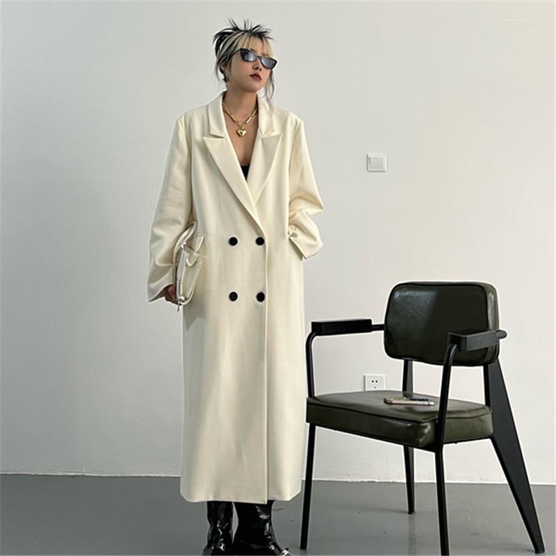 

Women's Trench Coats 2022 Spring Autumn High-End Coat Women Korean Double Breasted Mid-Length Solid Windbreaker Female Loose Overcoat G1876, White
