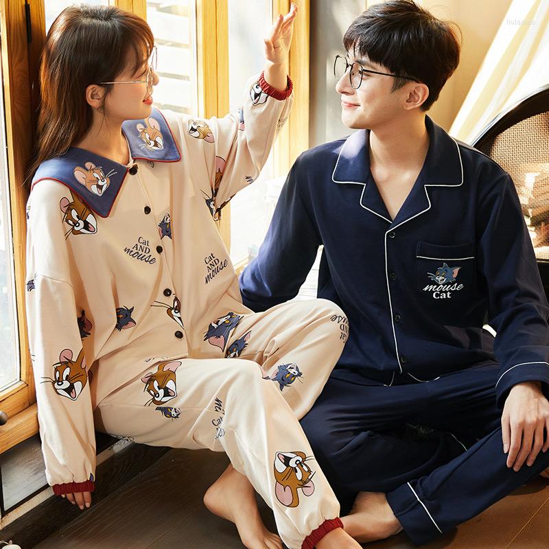 

Men's Sleepwear Women's Spring And Autumn Cotton Full Sleeve Suit Lovers Loose Cartoon Pajamas Set, Male