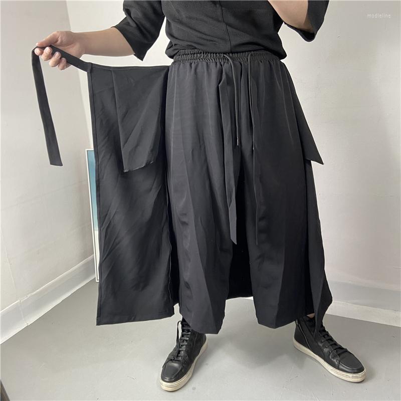 

Men's Pants Men's Wide-Leg Spring And Autumn Irregular Personality Splicing Stage Outfit Casual Loose Large Size Nine Minutes Pant, Black