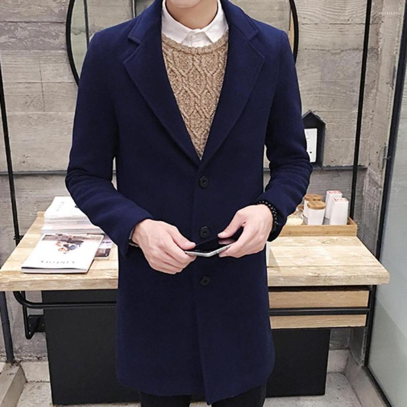 

Men's Trench Coats Men Coat Trendy Lapel Buttons Woolen Cozy Pockets Jacket Everyday Life, Black