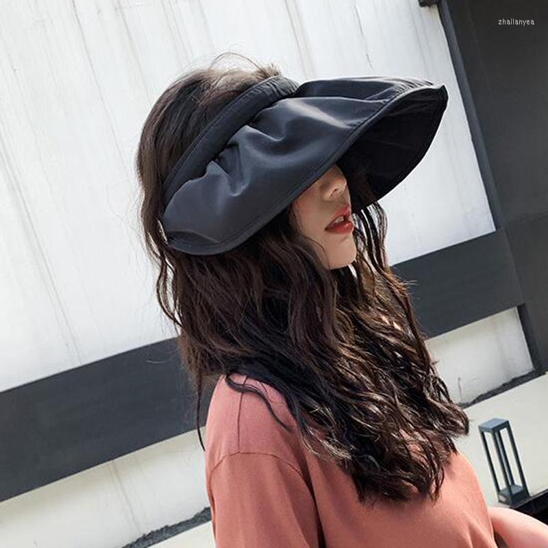 

Berets Women Summer Sun Visor Wide-brimmed Hat Beach Adjustable UV Protection Female Cap Packable, Black