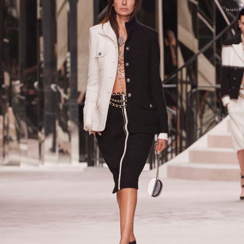 

Women' Suits 2022 Spring And Autumn Fashion Black White Color Matching Small Fragrance Tweed Long-sleeved Women' Jacket