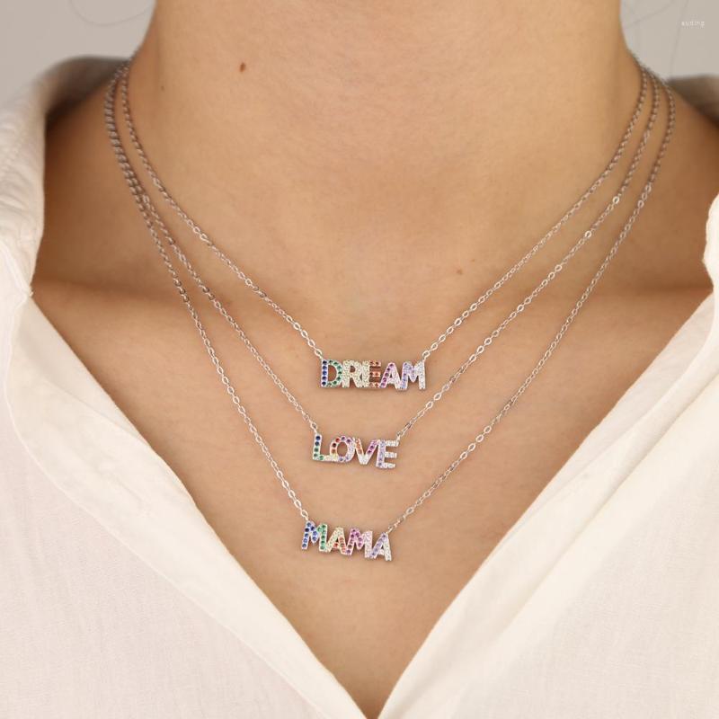 

Chains Drop Real 925 Sterling Silver Meaning Customize Colorful Cz Paved Letter MAMA LOVE DREAM Word Necklace For Women Girl