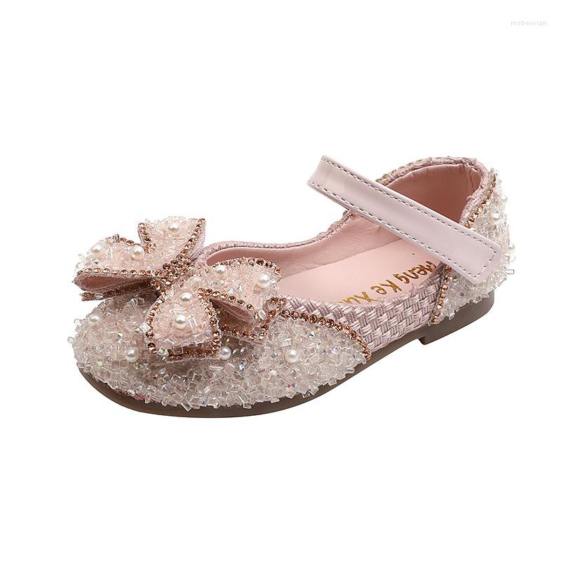 

Flat Shoes Autumn Girls Leather Princess Square Rhinestone Bow Single Fashion Children Performance Wedding 711