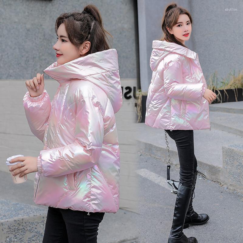 

Women' Down Women Winter Temperament Stand Collar Jacket Female Loose Bright Colorful Bread Coats Hooded Thick Warm Cotton Coat, Blue