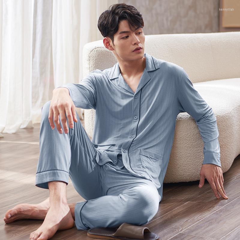 

Men's Sleepwear Men Stretch Modal Jacquard Pajamas -3XL Solid Color Sets Long Sleeve Tops Pants Home Clothing, 71707 graphite grey