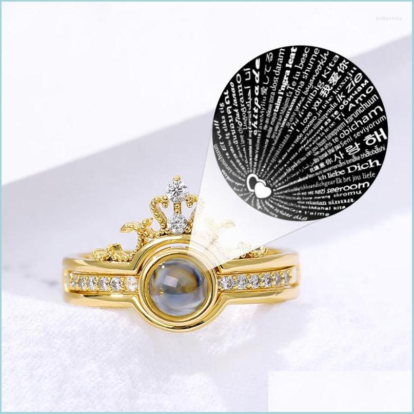 

Wedding Rings Wedding Rings 100 Language I Love You Projection Women Men Romantic Crown Zircon Memory Ring Jewelry Drop Bff Delivery Dhc6K