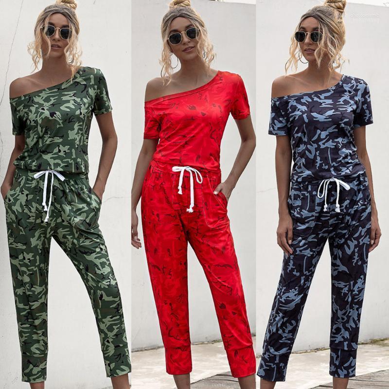 

Women' Jumpsuits Women' & Rompers Summer Womens Short Sleeve Off Shoulder Casual Loose Camouflage Long Pants Jumpsuit Romper Clubwear, Gray