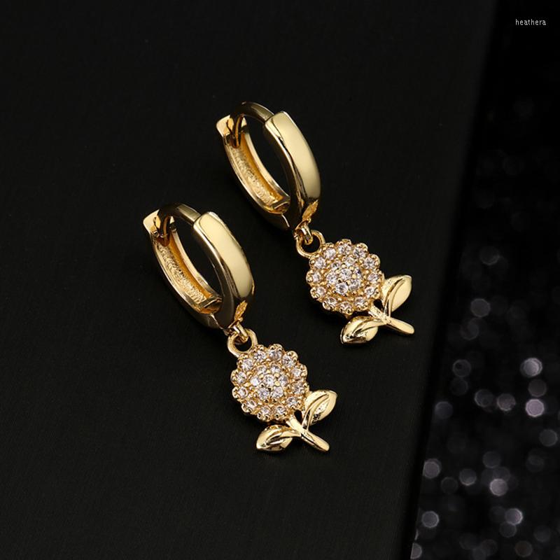 

Hoop Earrings White Zircon Sunflower Flower Earring For Women Small Cute Piercing Boho Jewelry Gift Copper Aretes De Mujer
