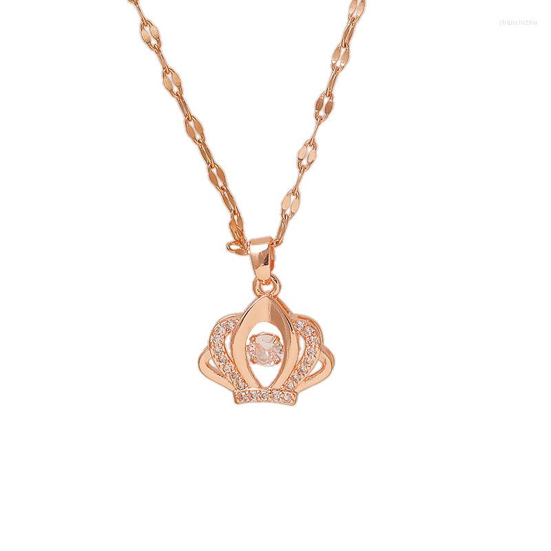

Chains 925 Sterling Silver Luxury Rose Gold Crown Statement Pendant Necklace For Wome Girls Valentines Day Gift Fashion Jewelry