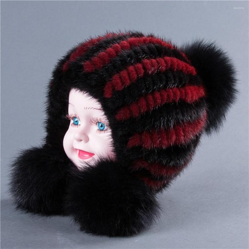 

Hats Children's Fur Hat Winter Mink Baby Ear Protection Warm Princess, White