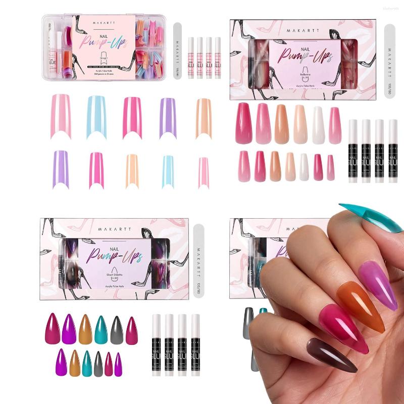 

False Nails MakarAcrylic Nail Kit Press On Set 240pcs Ballerina Tips Full Cover Nude 4pcs Glues 1pcs File Fake, A31