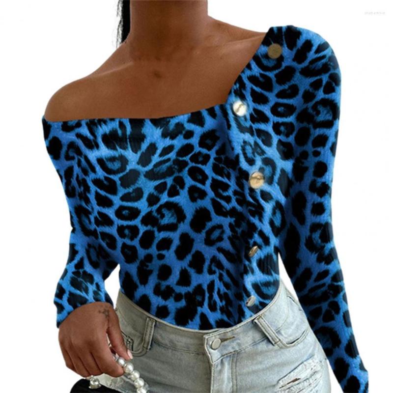 

Women's Polos One Shoulder Leopard Print Women Top Soft Stitching Buttons Slim Fit Autumn Blouse Nightclub Clothing, Purple
