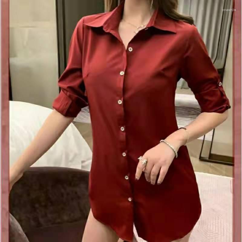 

Women' Blouses Women' Spring And Autumn Korean Version Mid-length Tops Loose Large Size Bottoming Shirts Long-Sleeved Chiffon DD200, Beige