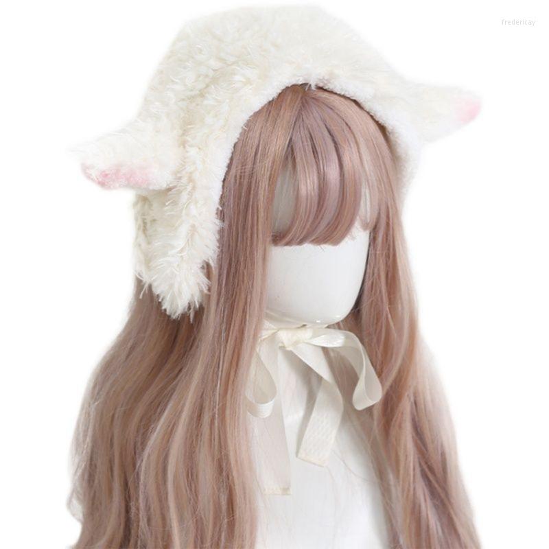 

Berets Winter Plush Lamb Ear Shape Hat Keep Warm For Women Skiing, White