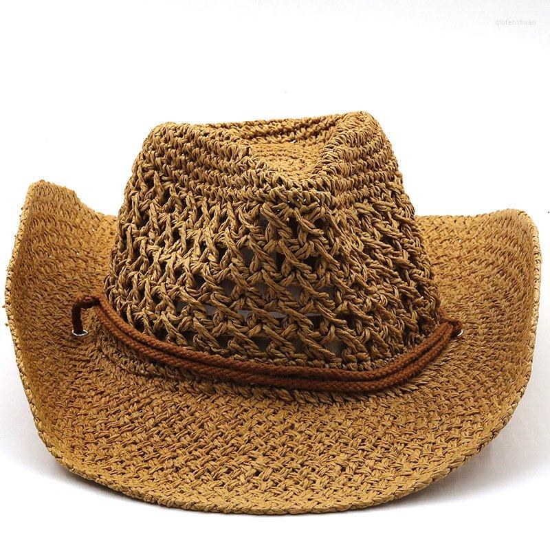 

Berets Hollow Out Unisex Shading Outdoor Wide Brim Cowboy Straw Hat Solid Color Fashion Sun Protection Beach Summer Cap, 01