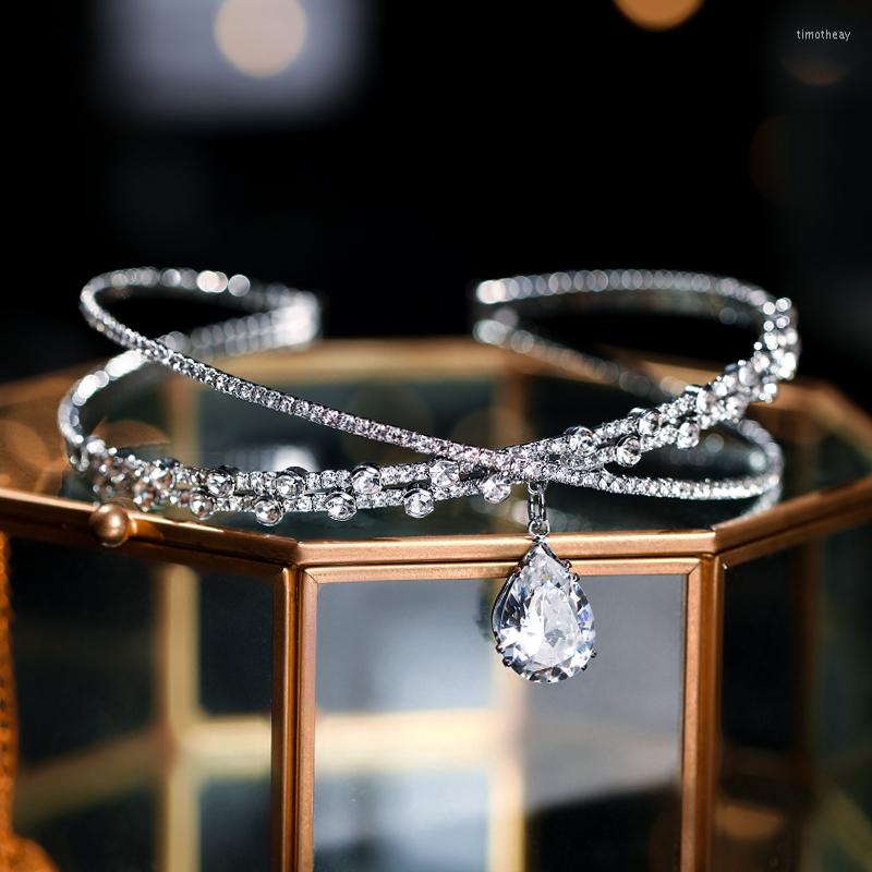 

Hair Clips Fashion Crystal Headbands For Wedding Accessories Forehead Women Tiaras Crown Silver Color Hairbands Bridal Headpiece