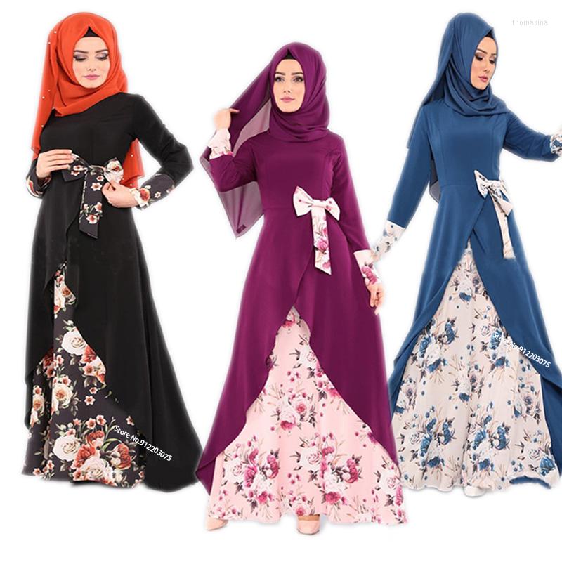 

Ethnic Clothing Muslim Women Dress Abaya Turkey Dubai Islamic Arabic Bowknot Casual Slim Flower Floral Full Sleeve Caftan Marocain Kaftan