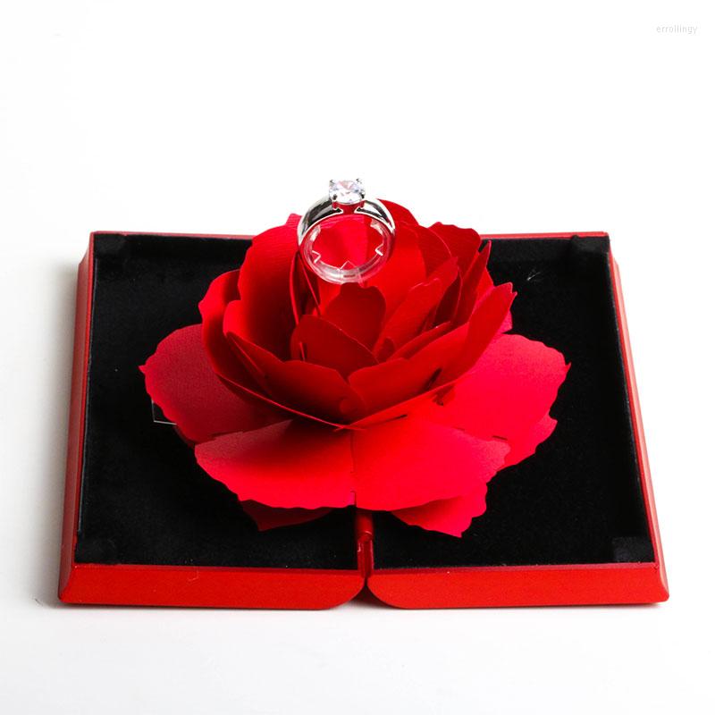 

Jewelry Pouches Arrival Foldable Black Box Red Ring Rose For Valentine's Day Gift