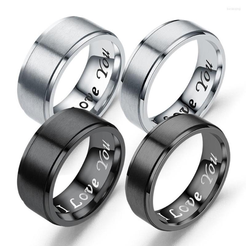 

Wedding Rings Trendy Titanium Steel Letter Ring Women Men Black Silver Color I Love You Couple Set Jewelry Bijoux