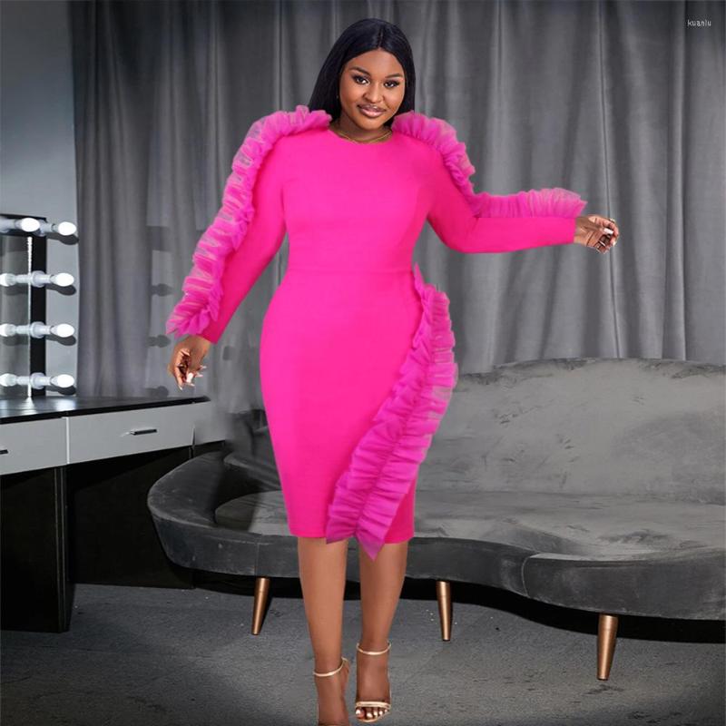 

Plus Size Dresses Large Women's Fashion And Comfortable One Step Dress Mesh Splice Bodycon Elegant Female Clothing, Pink rose