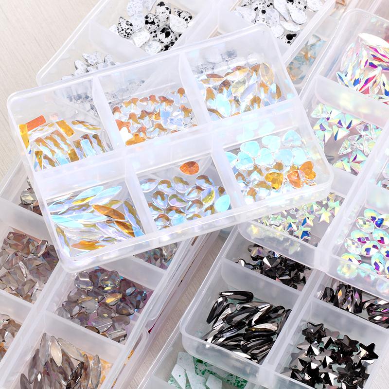 

Nail Art Decorations 6Grid Blingbox Rhinestones On Nails Stone Set All Shaped Hybrid Manicure Jewelry Glitter Kawaii Charm DIY Japanese