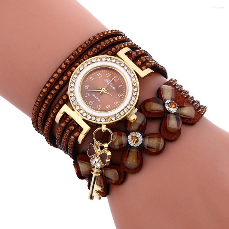 

Wristwatches Fashion Women Flower Crystal Clock Quartz Watch Casual Luxury Leather Rhinestone Bracelet Relogio Feminino, White