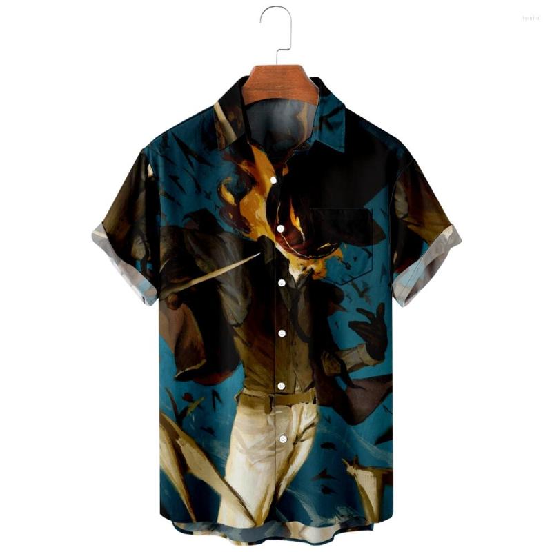 

Men's Casual Shirts Men's Chest Pocket And Top Hat Halloween Prints Fashion Magic Hip Hop Women's Short Sleeve, A606