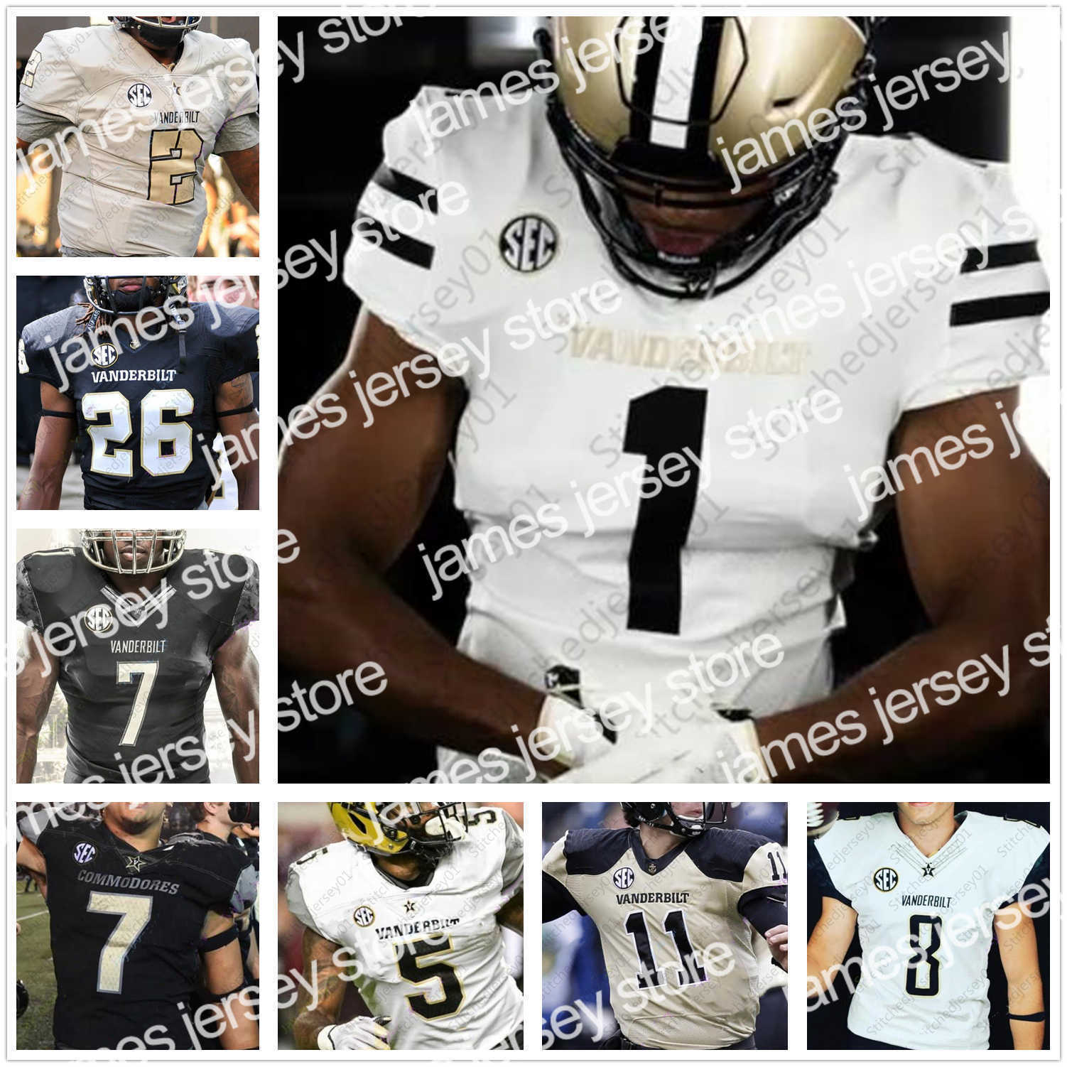 

Vanderbilt Commodores Football Jersey NCAA College 7 Cam Johnson 48 Andre, White