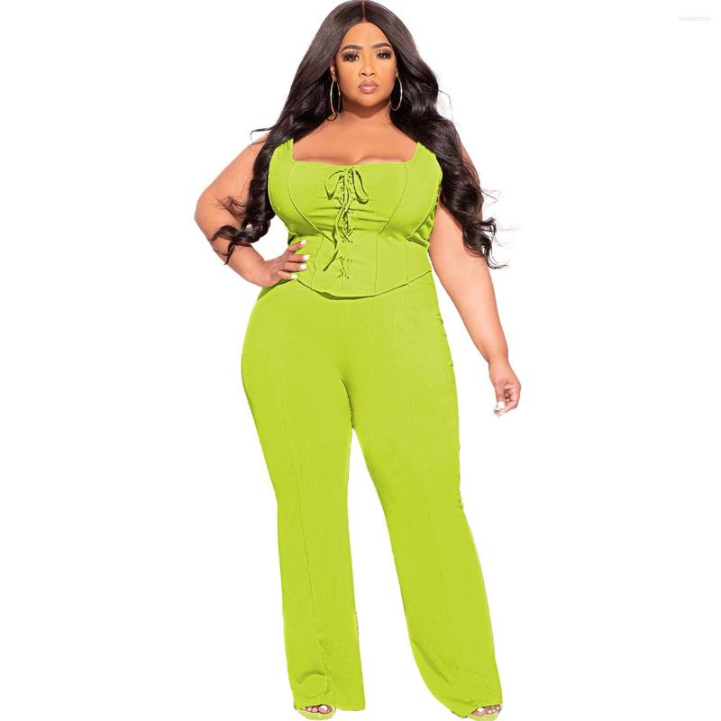 

Tracksuits Plus Size Women's Wear 2022 Autumn Solid Thread Vest Casual Two Piece Set Slim Sexy Women Clothing, Yellowish green
