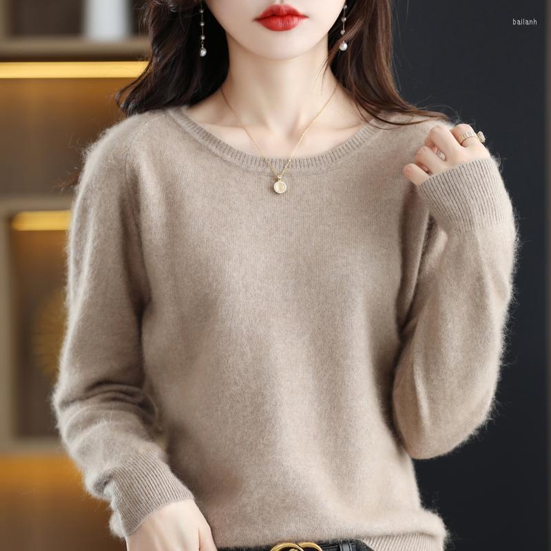 

Women' Sweaters Ladies O Neck Mink Cashmere Sweater Fashion Slim Long Sleeve Knit Solid Color Pullover Women, Black