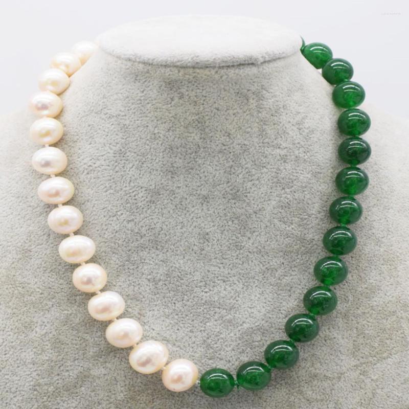 

Chains Hand Knotted Necklace Natural 11-12mm White Freshwater Pearl Nearly Round And Green Jade Sweater Chain 18inch