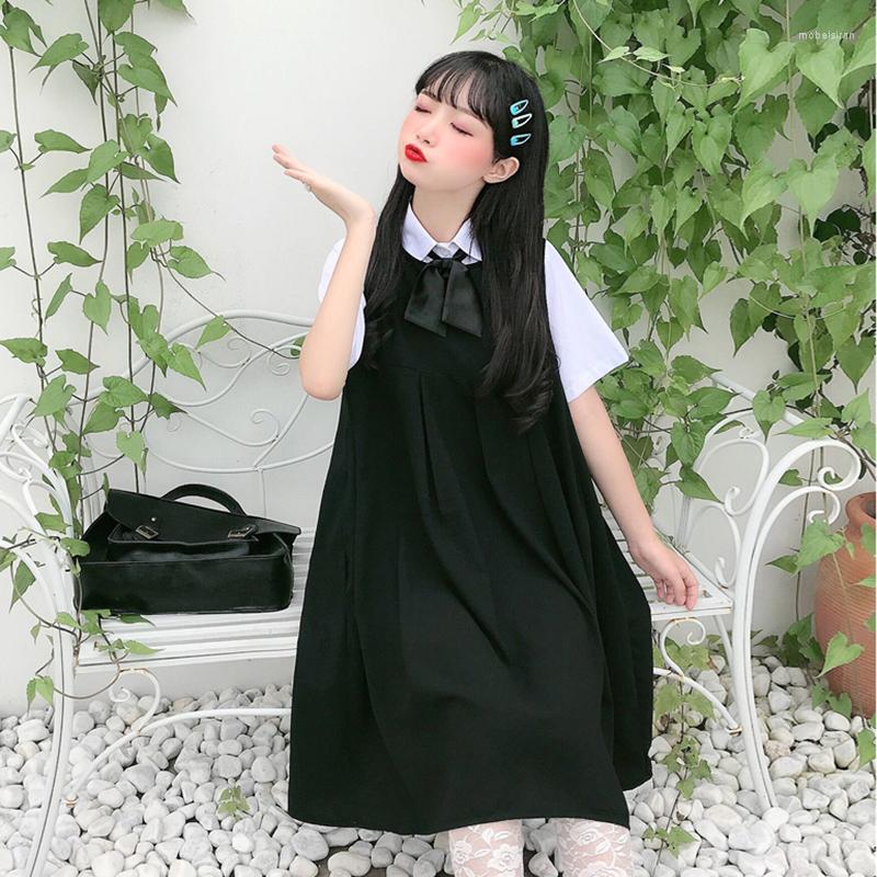 

Clothing Sets Sweet Cute College Wind Inner Shirt Pleated Suspender Dress School Girl Uniform Jk Japanese Uniformes Estudiantes, Black tie shirt