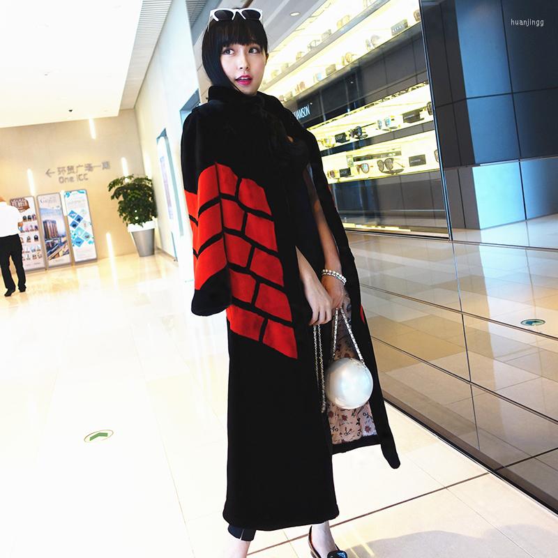 

Women' Fur Top Brand Faux Fashion Slim Long Coat N14 High Quality, Red
