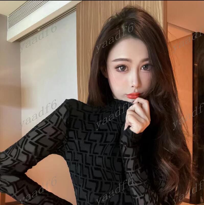 

2022 designer fashion women' T shirts autumn tee tops high-end lace lace womens leggings long sleeve round collar luxury, Black