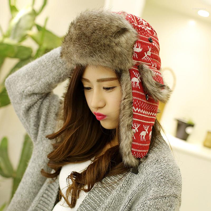 

Berets MZT353 Women Winter Hat Russian Cap Ladies Thick Warm Faux Fur Bomber Cute Knit Ski Earflap Trapper Female, Black