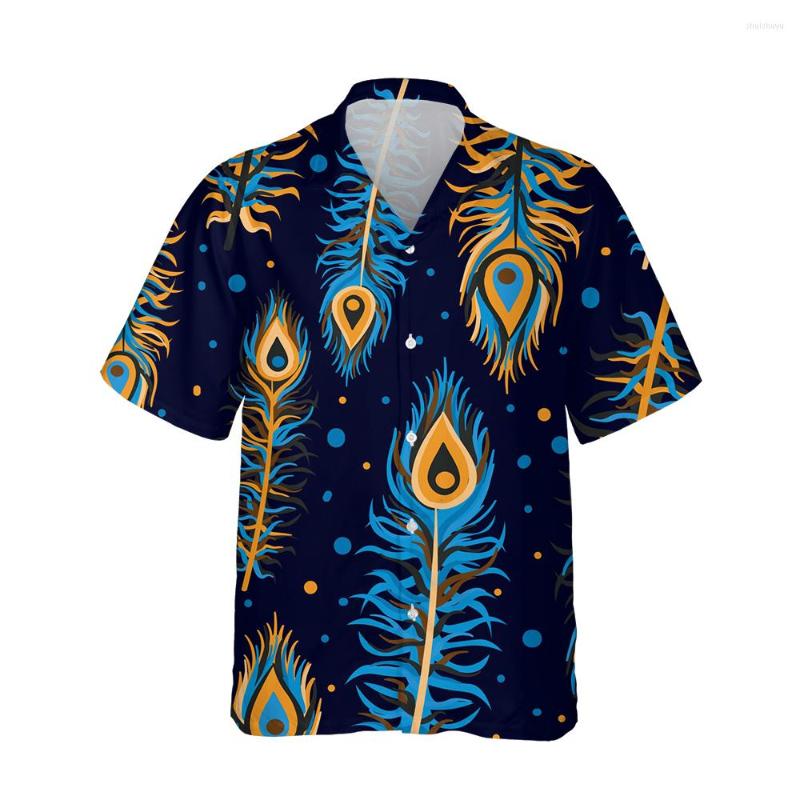 

Men's Casual Shirts Jumeast 3d Retro Peacock Feather Printed Hawaiian Shirt Trendy Mens Fashion Short Sleeve For Men Blouses Loose, 07