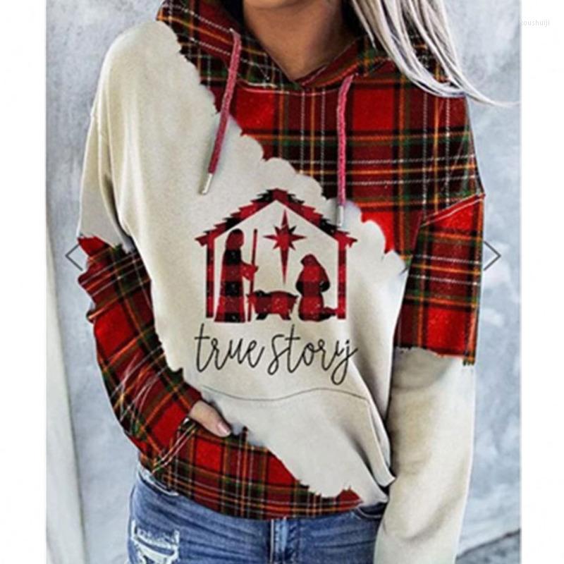 

Women' Hoodies Ladies Christmas Check Print Hoodie Sweatshirt Autumn Winter High Street Casual Women Pullover Sweatshirts Female Sudadera, Red
