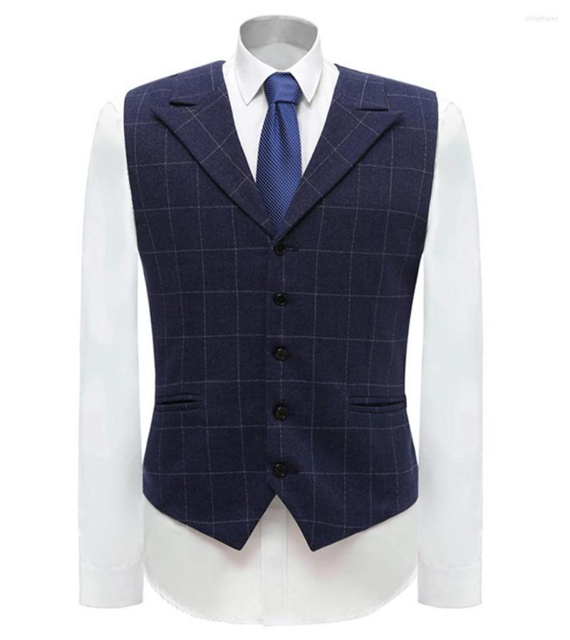 

Men's Vests Men's Business Vest Boutique Wool Plaid Single-breasted Cotton Suit Waistcoat For Wedding Formal Groomsmen, Navy