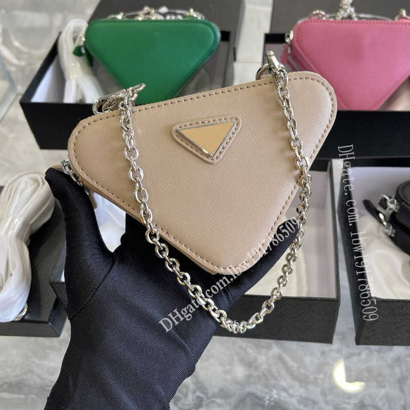 

Shoulder Bags 2022 Triangle Designer leather Women Luxurys Chains Crossbody Bag Triangles Letters Fashion Double zip fold high quality, Pink