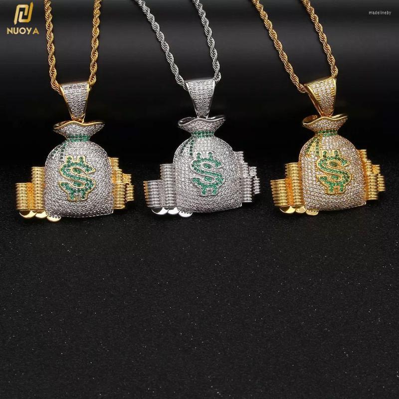 

Chains Men Hip Hop Money Bag CZ Cluster Pendant Iced Out Bling Cubic Zircon 18K Gold Plated Diamond Necklace With Stainless Rope Chain