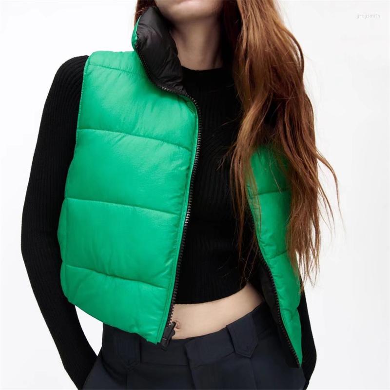 

Women's Vests MESTTRAF Women 2022 Fashion Solid Color Crop Padded Waistcoat Vintage High Neck Sleeveless Female Vest Coat Streetwear, Picture shown