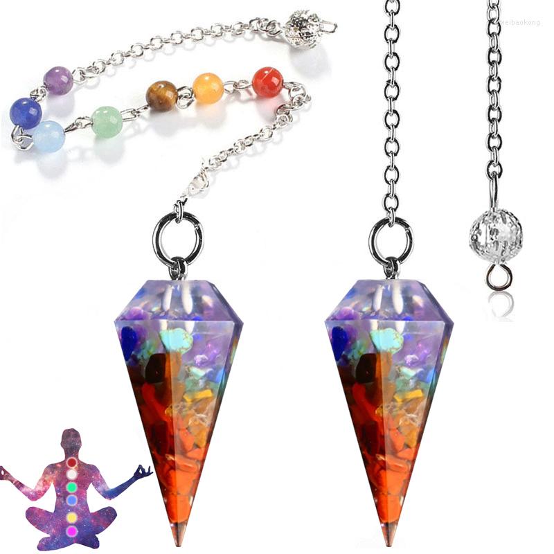 

Pendant Necklaces 7 Chakras Resin Hexagon Pointed Cone Chains Pendulum Decoration Reiki Healing Yoga Natural Stones Jewelry DIY Necklace
