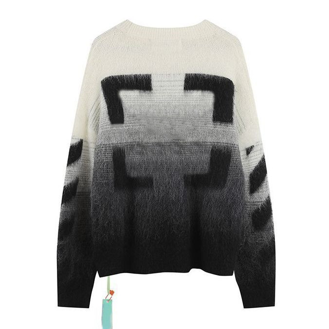 

Mens sweater designer womens New OW Hip Hop Design Arrow Mosaic Mohair Sweater Couple Pullover tops Clothing, Beige