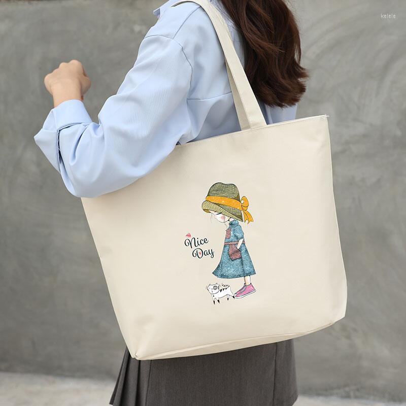 

Evening Bags Women Canvas Shoulder Bag Printing Ladies Casual Handbags Tote Large Capacity Cotton Reusable Shopping Beach