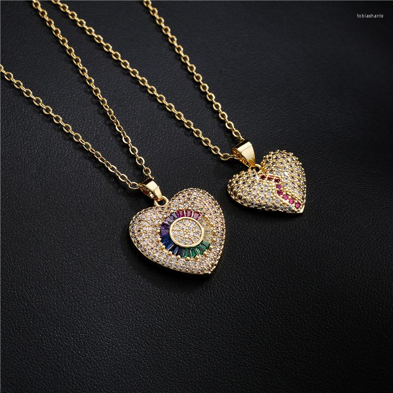 

Chains Hip Hop Gold Color Full Rhinestones Love Pendant Necklace Female Ins Style Copper Micro-set Heart Jewelry For Women