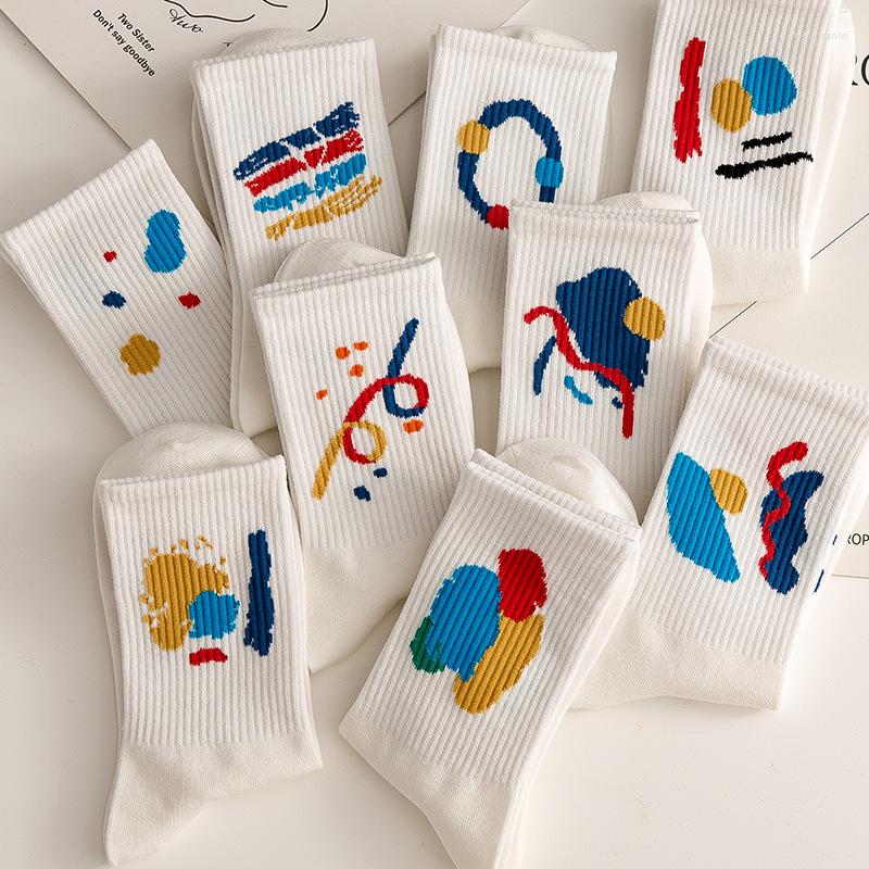 

Men's Socks White Graffiti Female Middle Tube Ins Tide Simple Fashion Autumn Winter Style Korean Sports Long Men's, Style 9